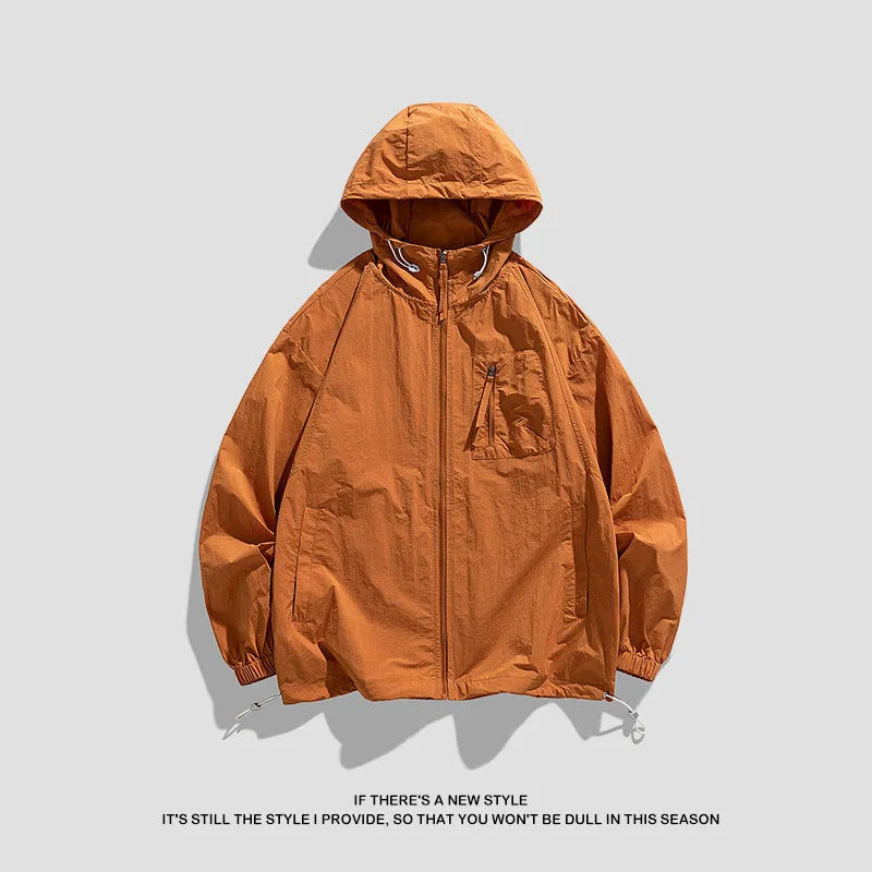 Lightweight hooded sun protection jacket in breathable spandex fabric available in multiple colours