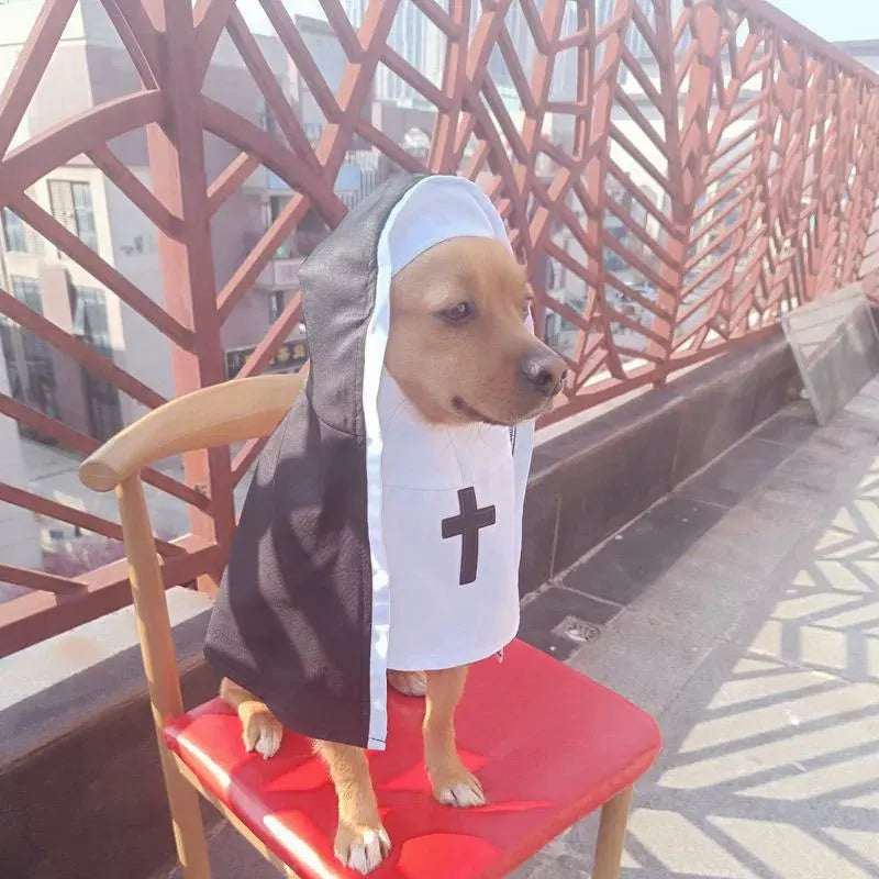 Black and white nun costume for small medium dog with polyester cloak and pullover design