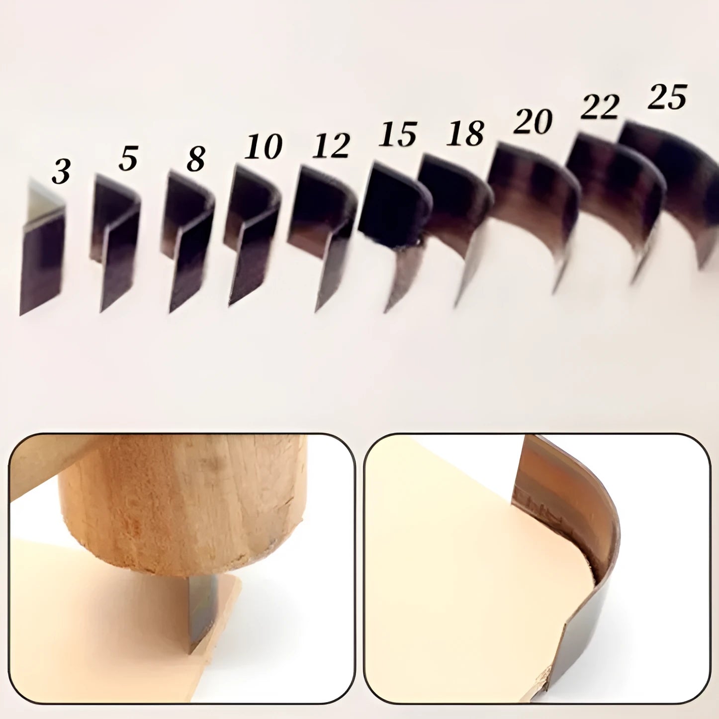 Steel leather die cutting knife die for curved fillet belt cuts with sizes from 2mm to 18mm.