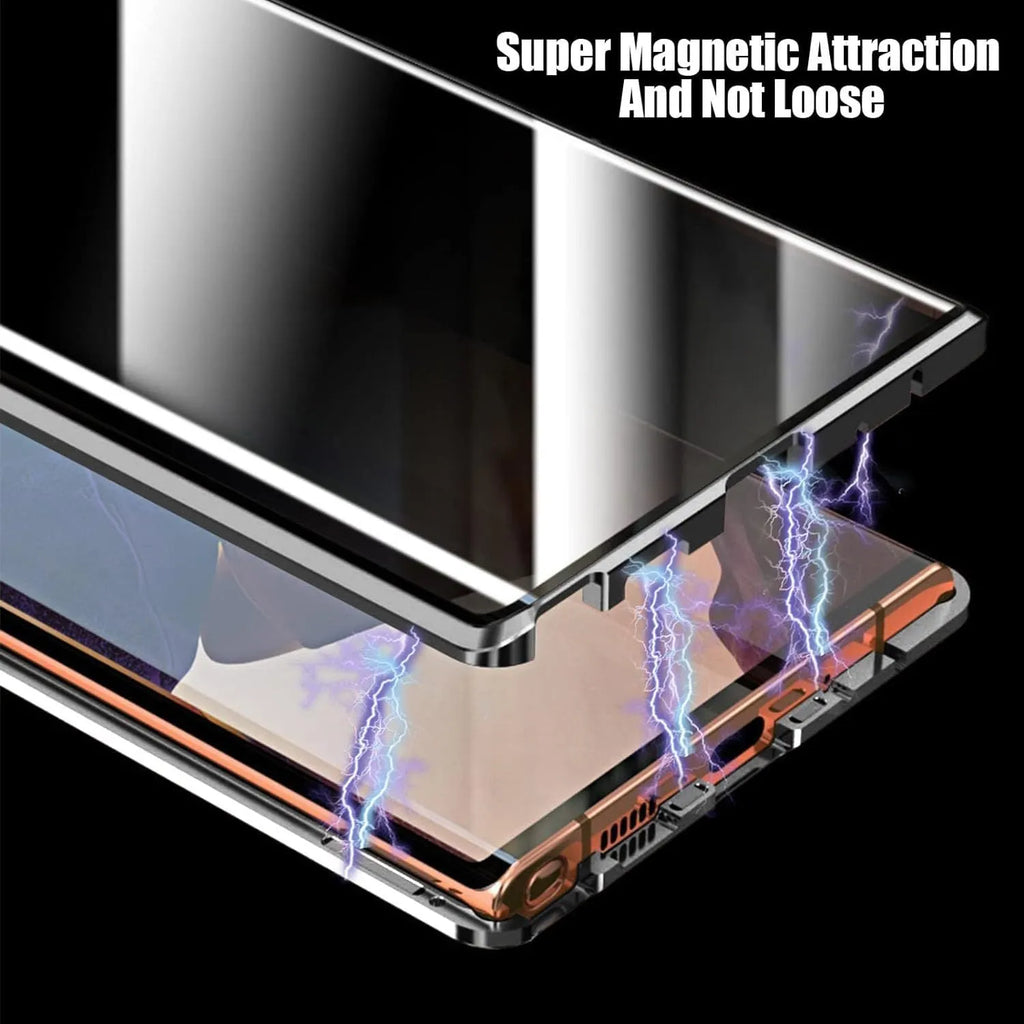 Peep-proof phone case for Samsung Galaxy S25 in Black with double-sided glass and metal frame