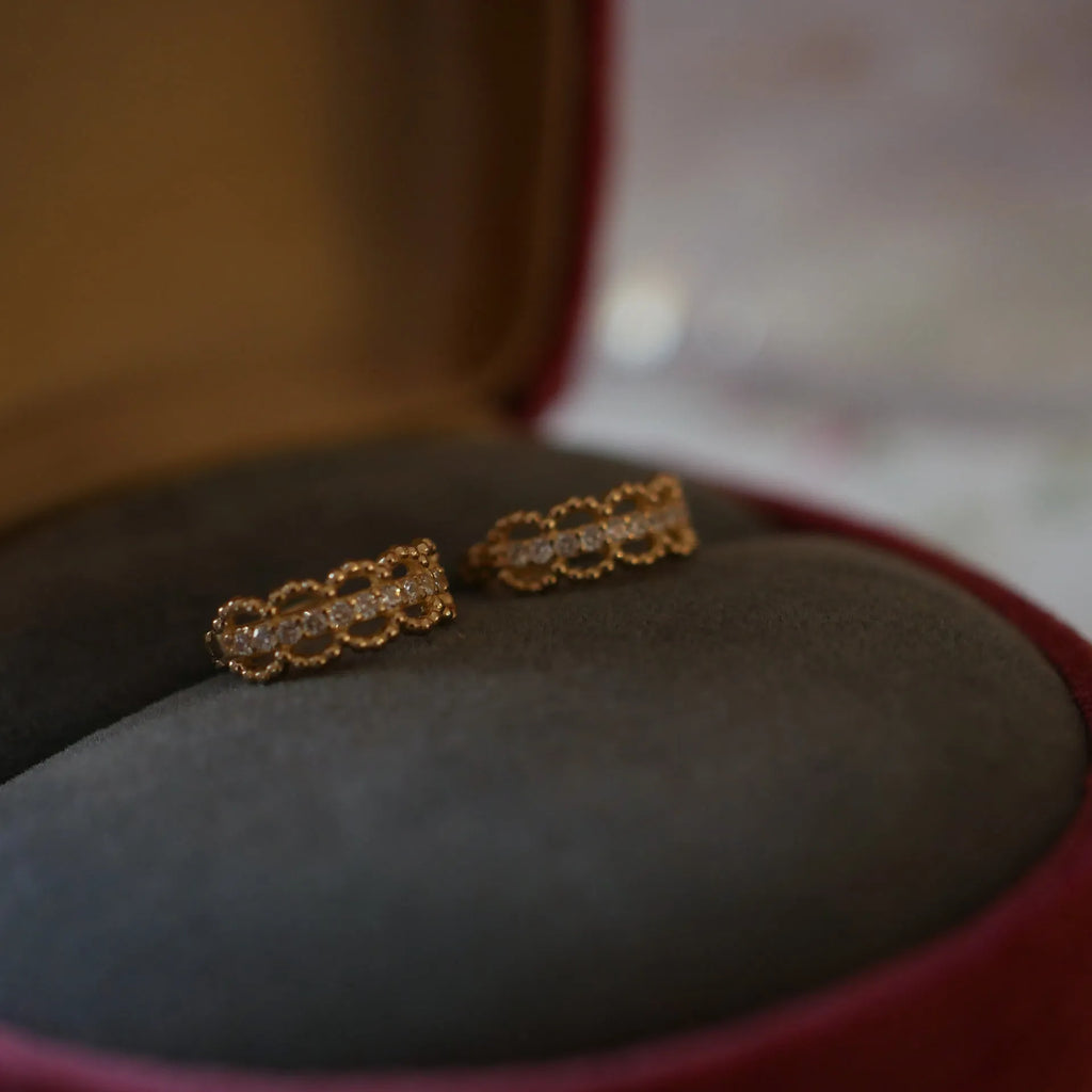 Small silver lace clip earrings with gold or platinum electroplated finish for women
