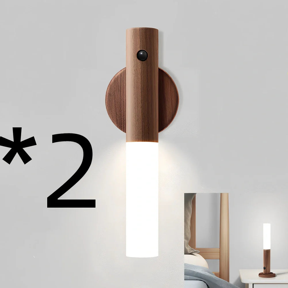 Smart Sensor LED Desk Lamp in coffee wood, 182mm tall with 500mAh battery and warm white 1W light