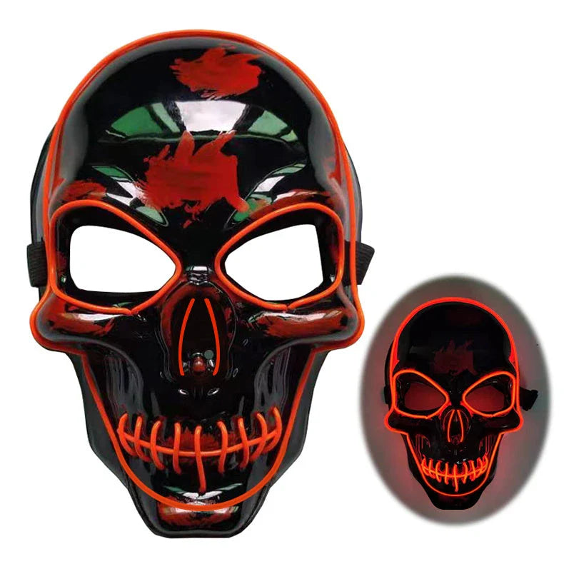 Spooky Halloween skeleton mask with glowing LED lights in various color options