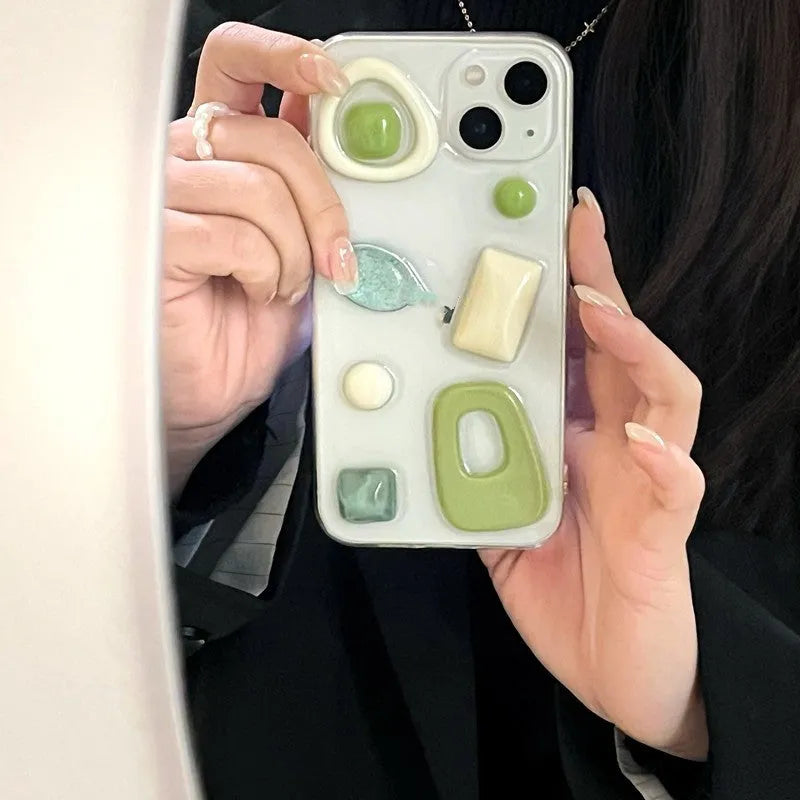 Solid avocado green dripping glue phone case for iPhone 15 14 13 12 11 Pro Max Plus Mini SE
