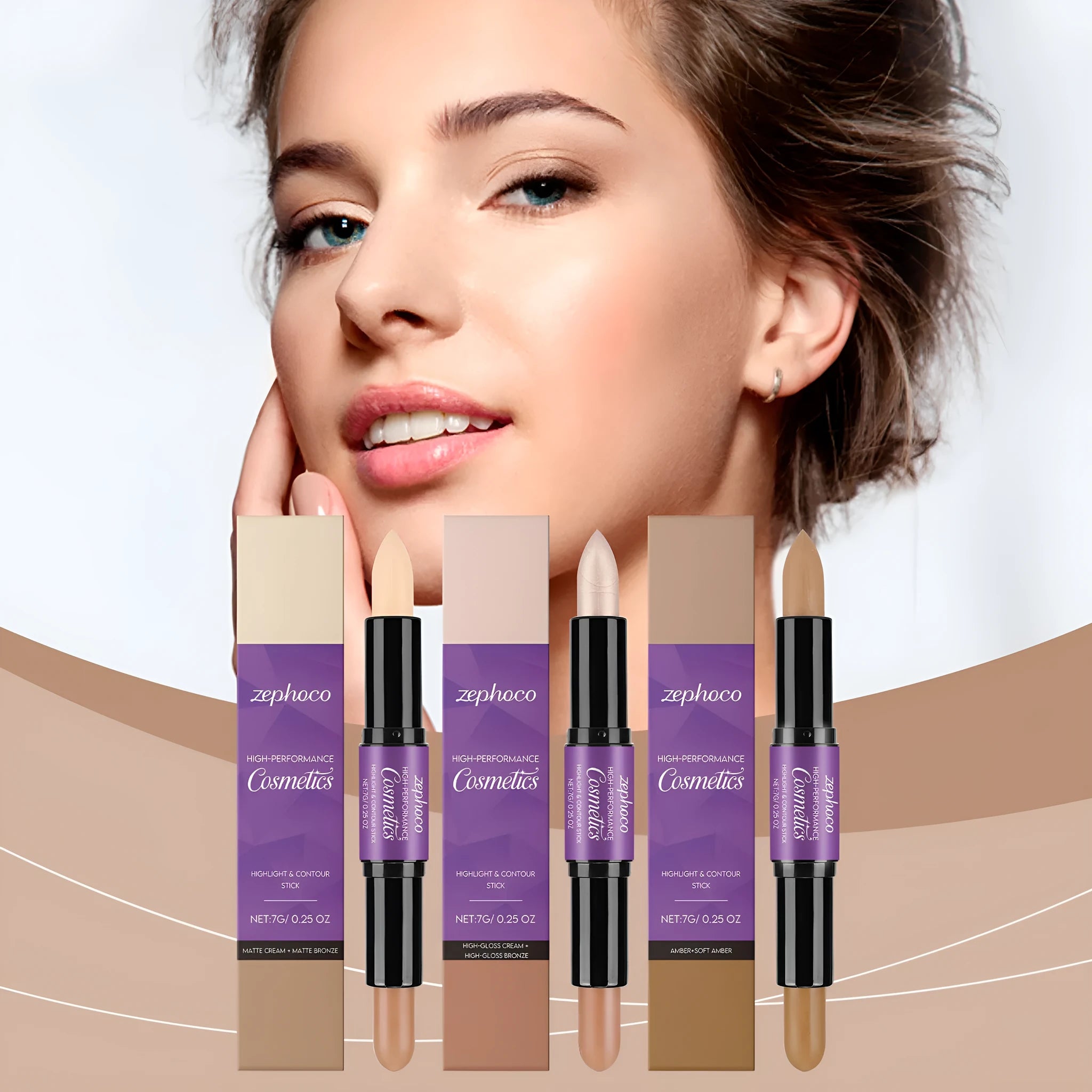 ZEPHOCO 2-in-1 cream highlighter and contour stick in a grooming stick format