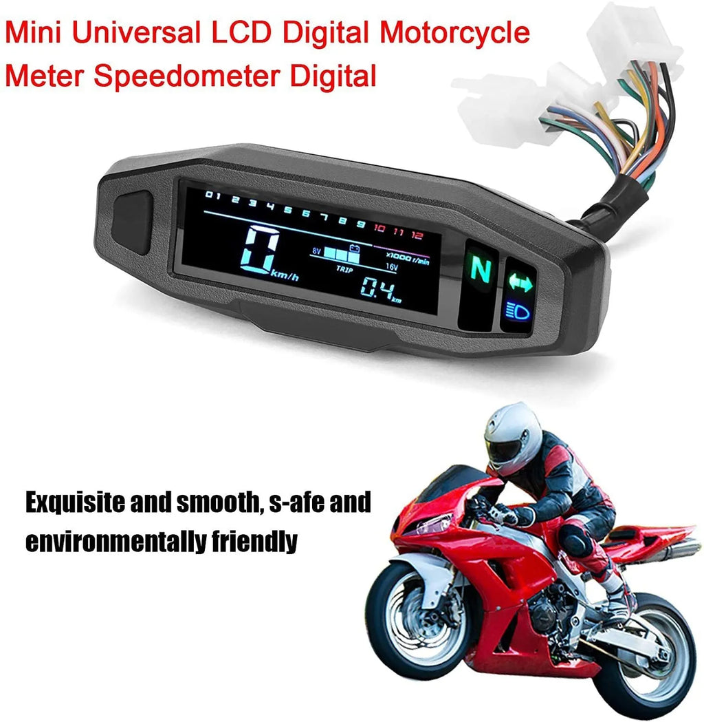 Black mini motorcycle LCD speedometer with oil gauge on a 103x25mm screen