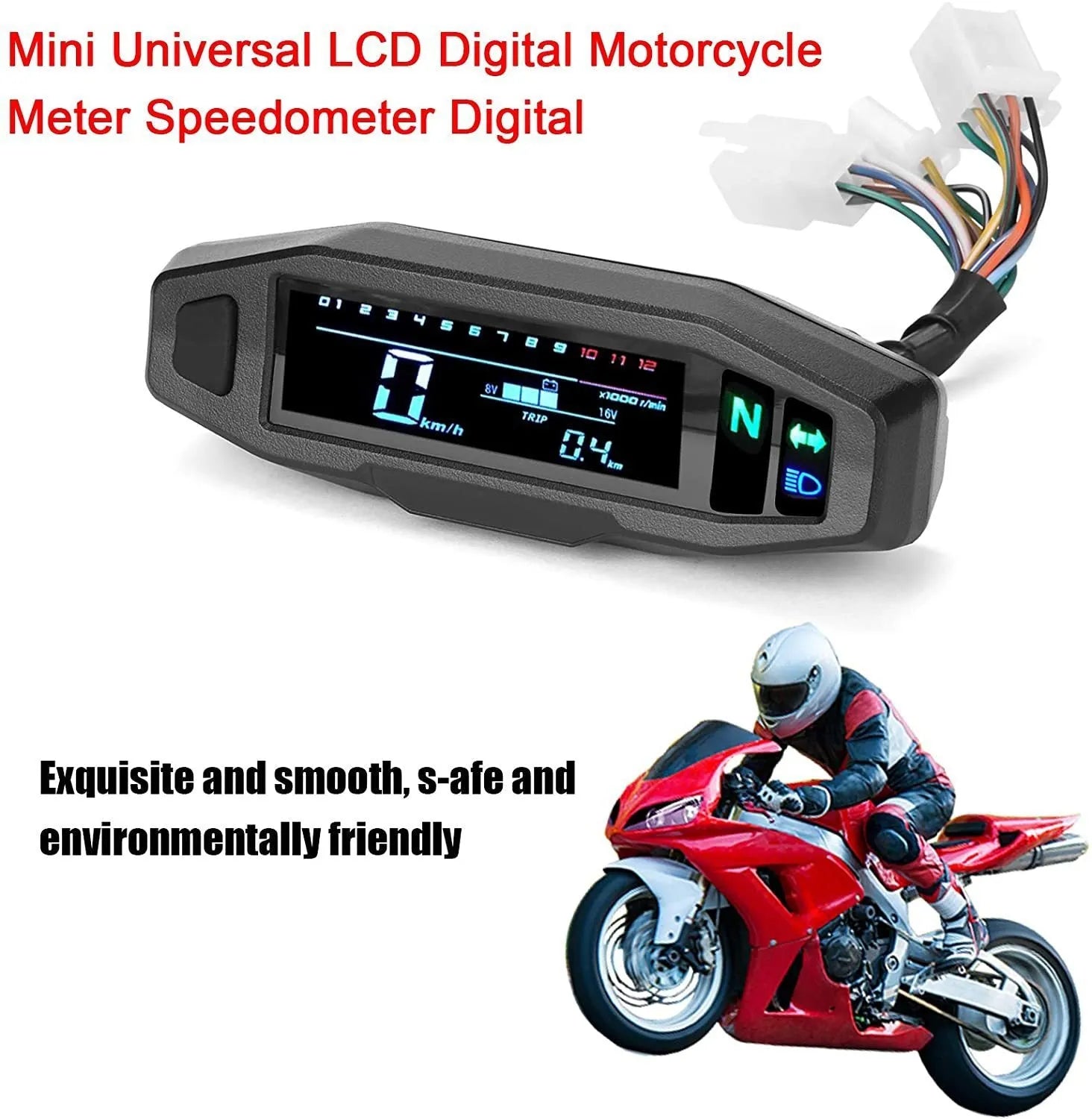Black mini motorcycle LCD speedometer with oil gauge on a 103x25mm screen