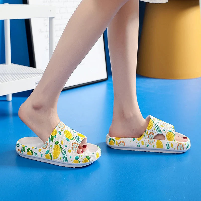 Women's graffiti stool soft sole slippers in camouflage and fruit designs