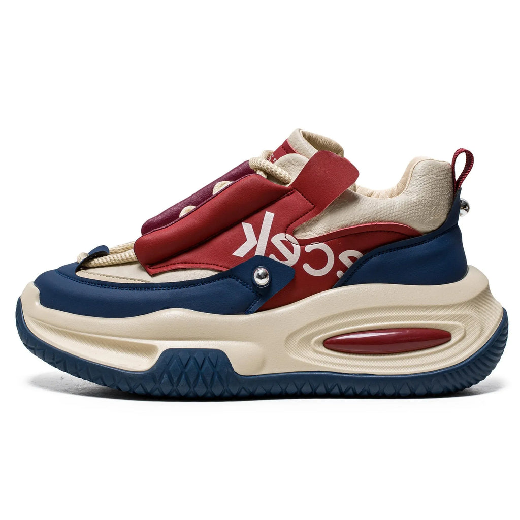 Men's casual sports waterproof dad shoes in solid colour with platform rubber sole and leather stitching