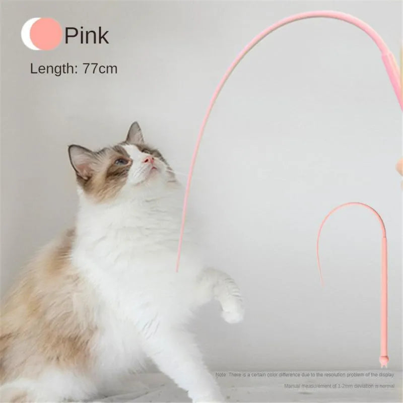 Blue simulated mouse tail cat teasing stick with silicone tail and cat head design for interactive play