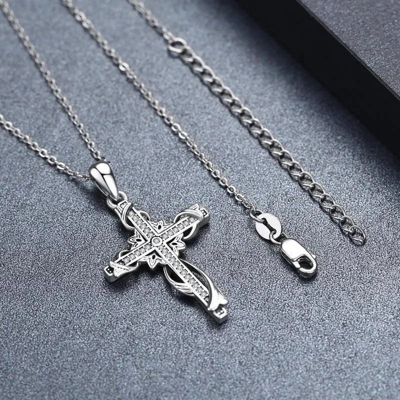925 sterling silver cross pendant necklace, 26mm by 17.5mm, silver colour for women