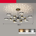 Black iron pendant chandelier with 13 lamp heads and adjustable height ceiling mount