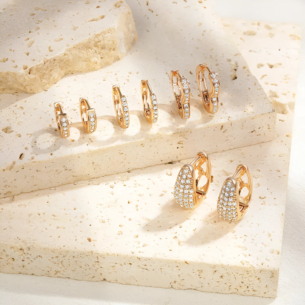 Brass gold plated heart-shaped zircon ear clip earrings with gang drill decoration and electroplated finish