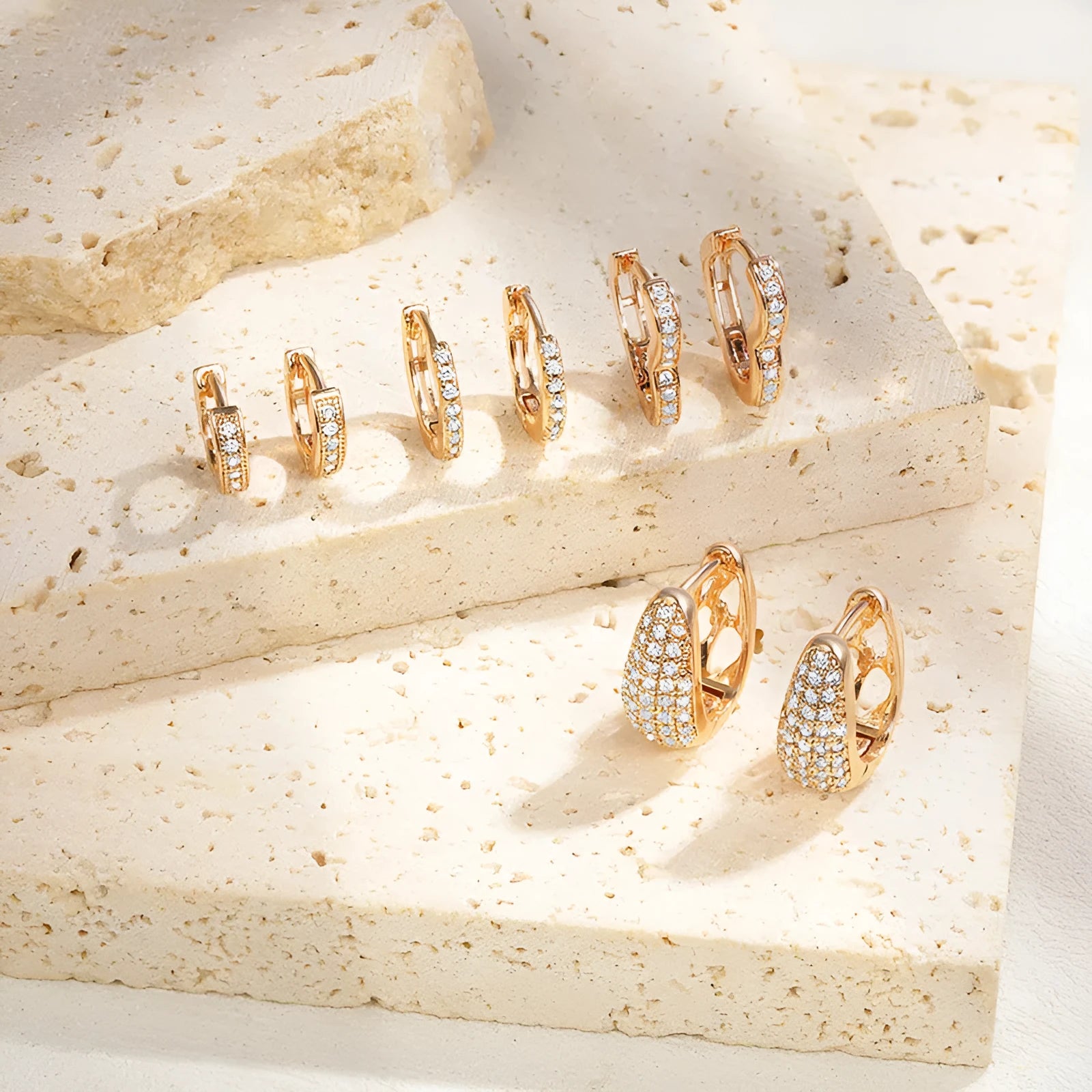 Brass gold plated heart-shaped zircon ear clip earrings with gang drill decoration and electroplated finish
