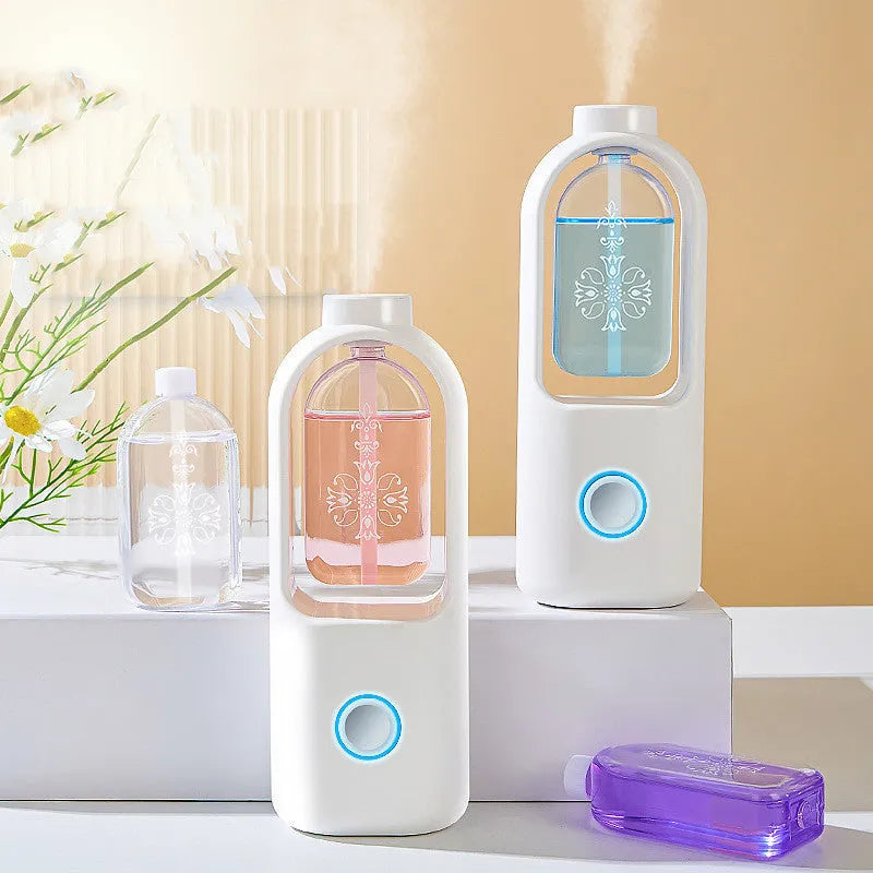Elegant white columnar home aromatherapy diffuser with 45ML capacity, USB cable, and wall bracket