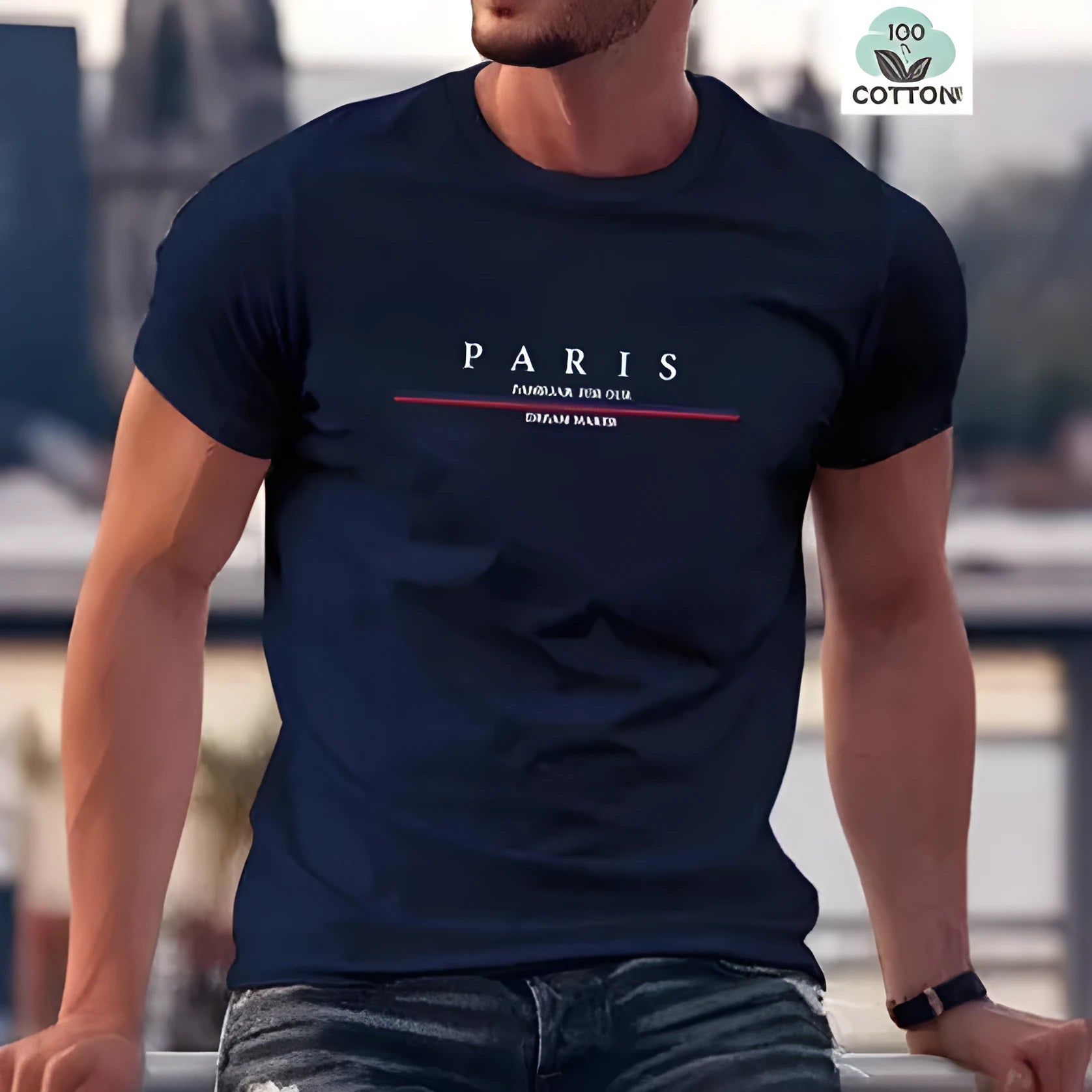 Man modelling a loose-fit, short-sleeved, letter-print T-shirt in pure cotton, shown in apricot colour.