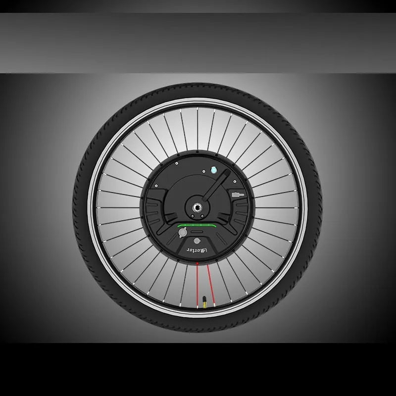 Black alloy wheel with integrated Imotor 3.0 hub motor for electric bicycle conversion.