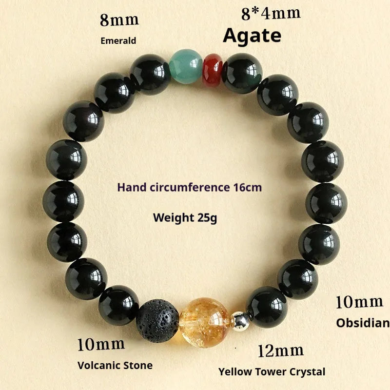 Chinese style obsidian and agate jade couple bracelet in 8mm and 10mm bead sizes