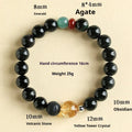 Chinese style obsidian and agate jade couple bracelet in 8mm and 10mm bead sizes