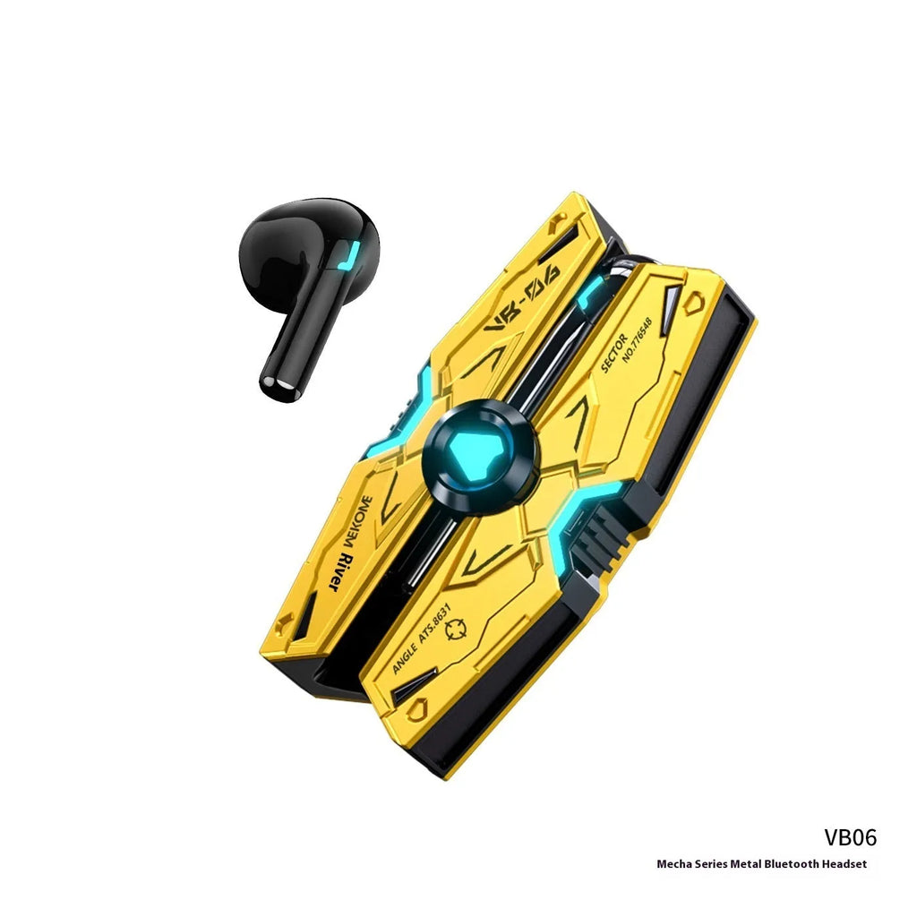 Mech Battleship three-generation alloy Bluetooth headset in tarnish, earplug style, metal construction