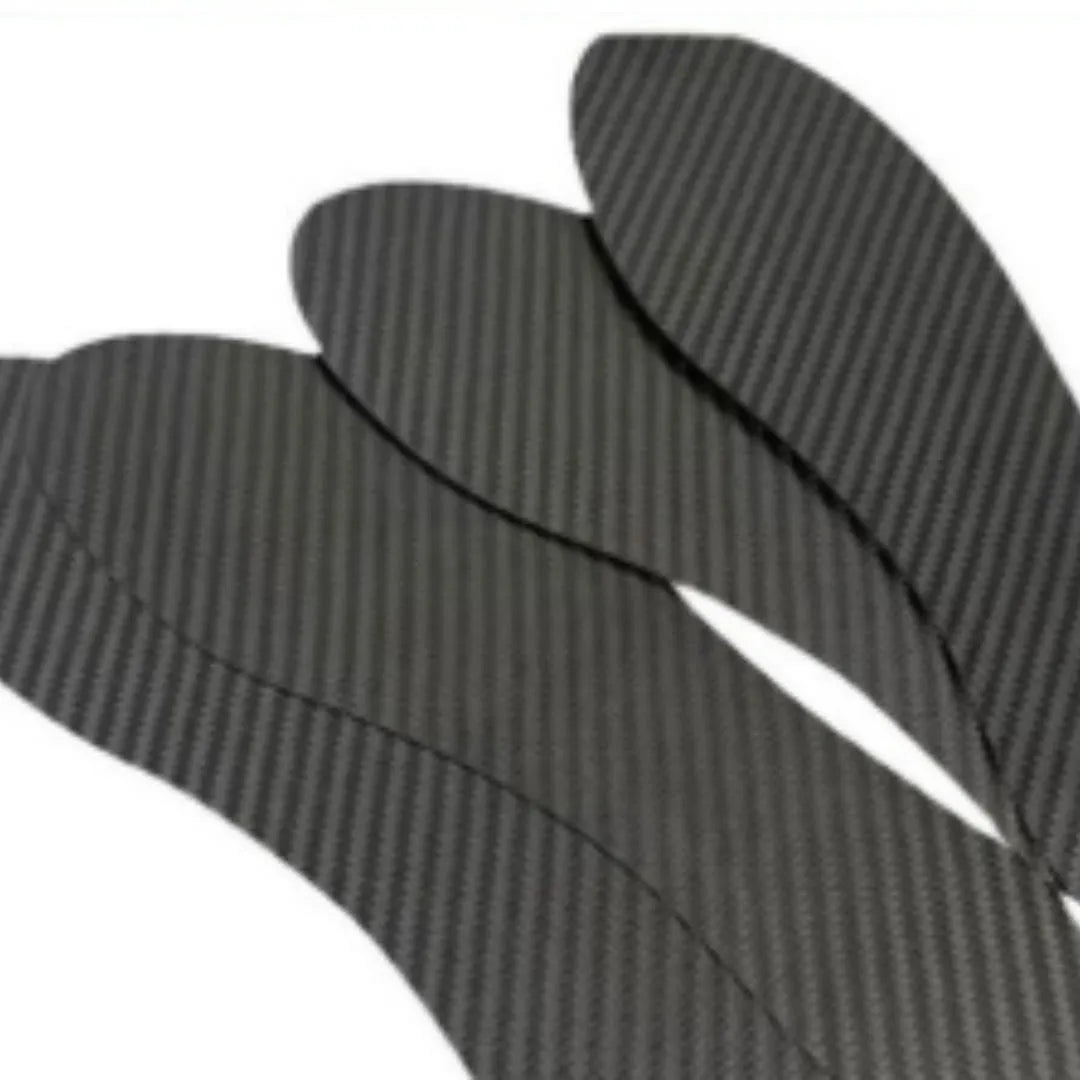 Black 3K carbon fibre running insoles showing full palm construction and thickness options