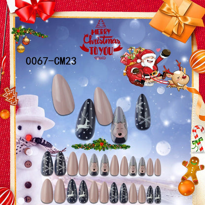 Christmas nail tips showing long, drop-shaped and almond shapes with bronzing and 3D finishes