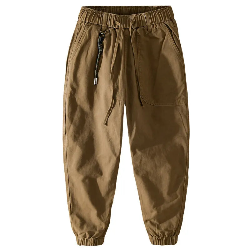 Men's Amekaji cotton overalls with drawstring waist and ankle-banded legs in Army Green colour