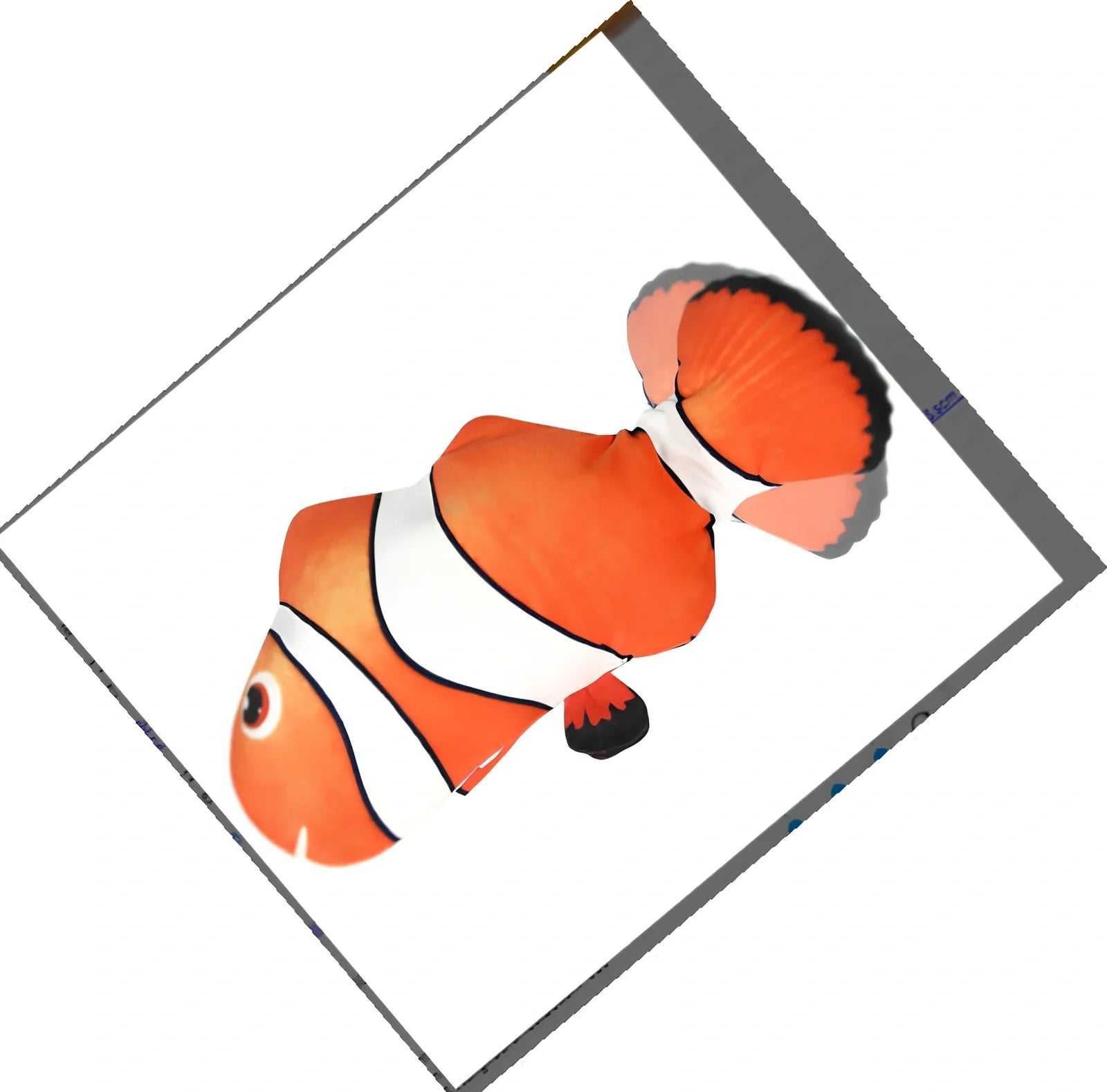 Electric flopping fish cat toy in clownfish design, 30cm long, USB rechargeable with touch sensor for play activation