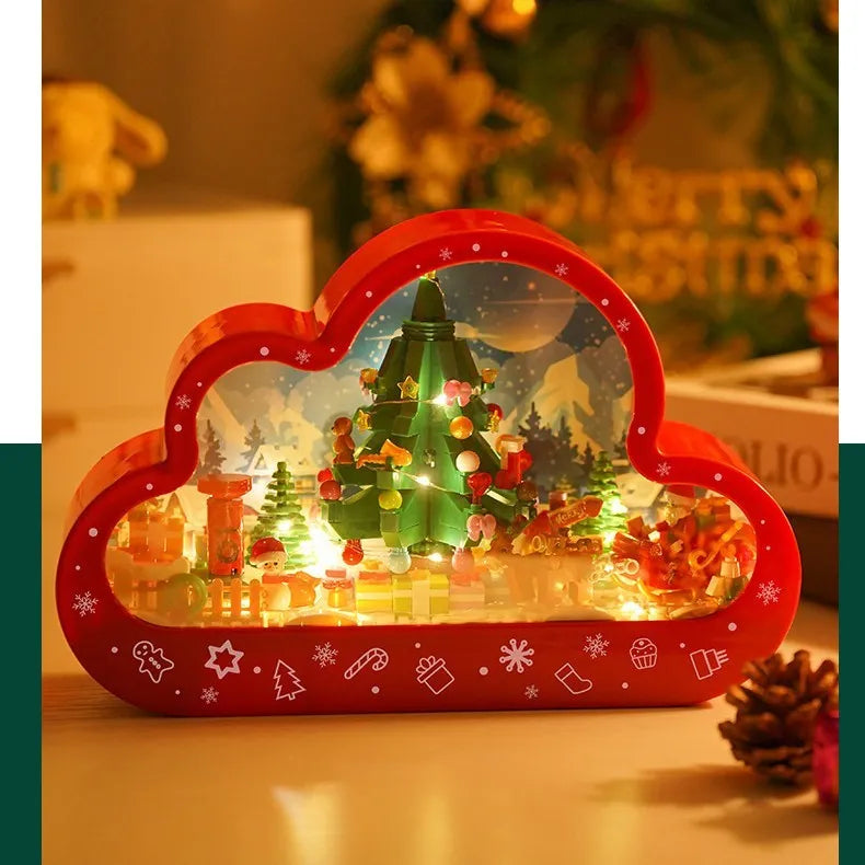 Christmas themed building block night lamp with decorative mirror frame and soft LED lighting