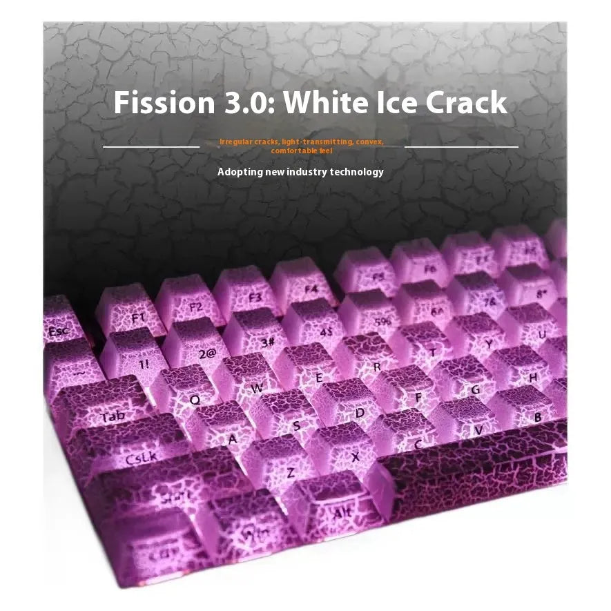 White fission side carving transparent PC replacement keycap for mechanical keyboards.