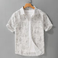 Mens grey white hanging dyed print pure cotton short sleeve cardigan loose fit