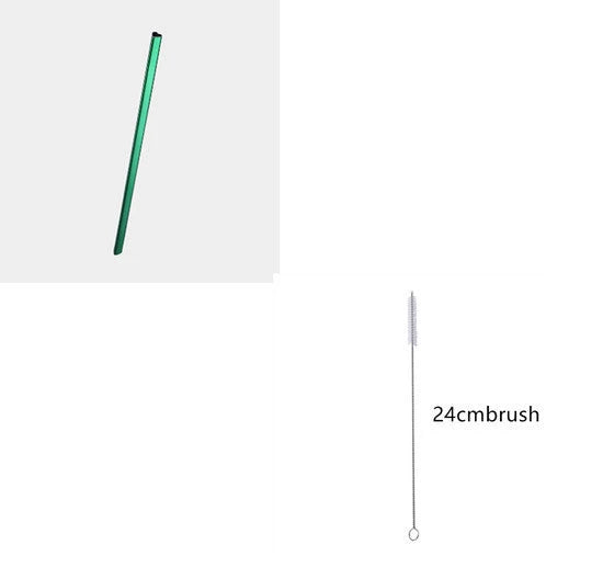 Reusable heart-shaped stainless steel straws in various colours with cleaning brush