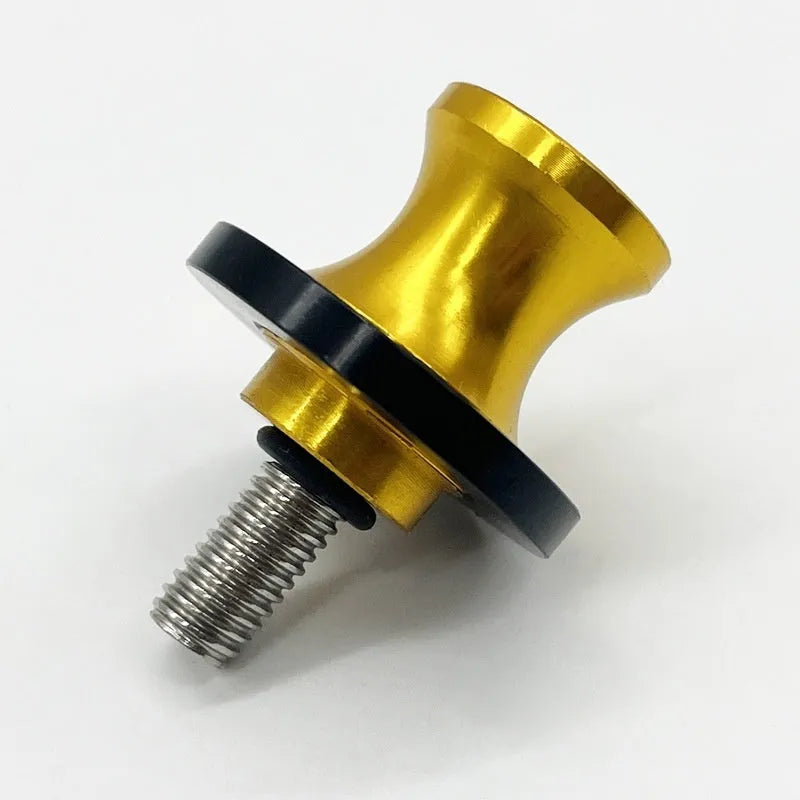 Aluminium alloy CNC-machined frame screw for motorbike parking lift in gold colour side view