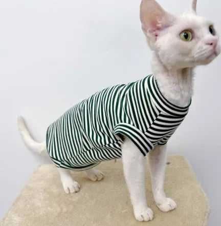 Winter stretch fleece vest for pets in green stripes on a small dog