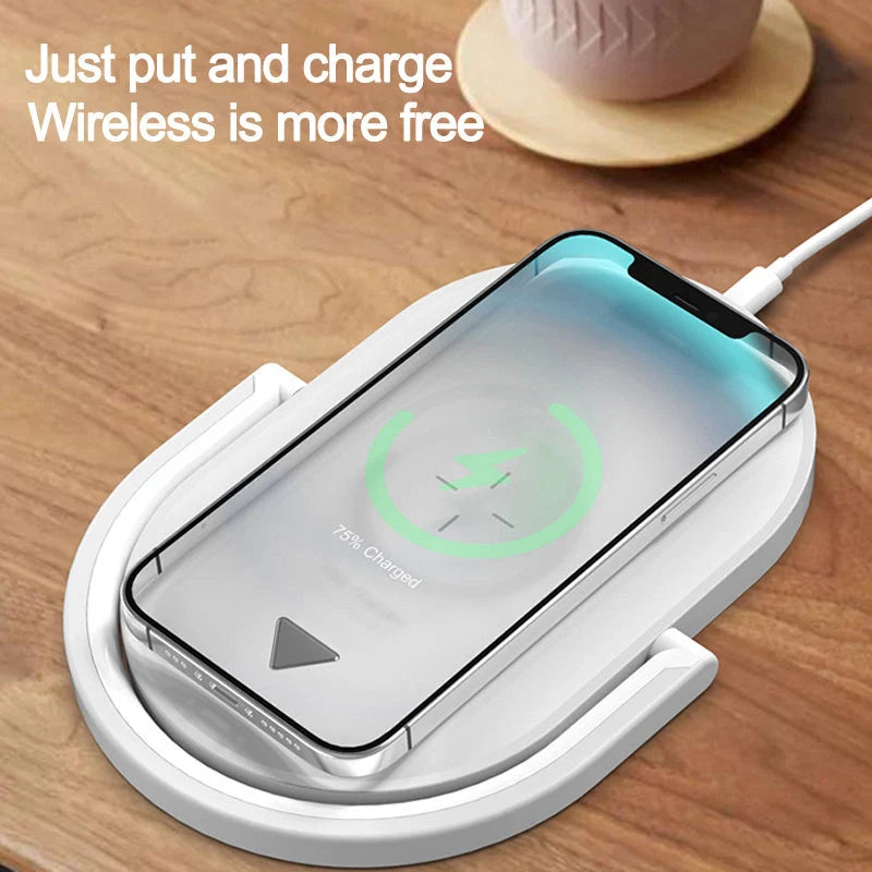Stonego 3-in-1 Foldable Wireless Charger with adjustable LED night light and phone holder