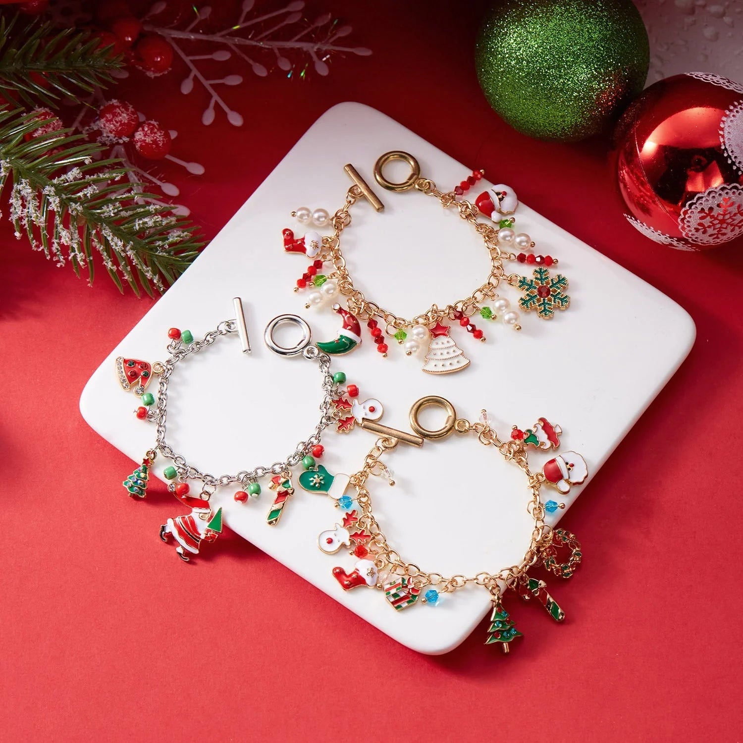 Personalized Christmas Bracelet with Santa Claus Pendant for Women
