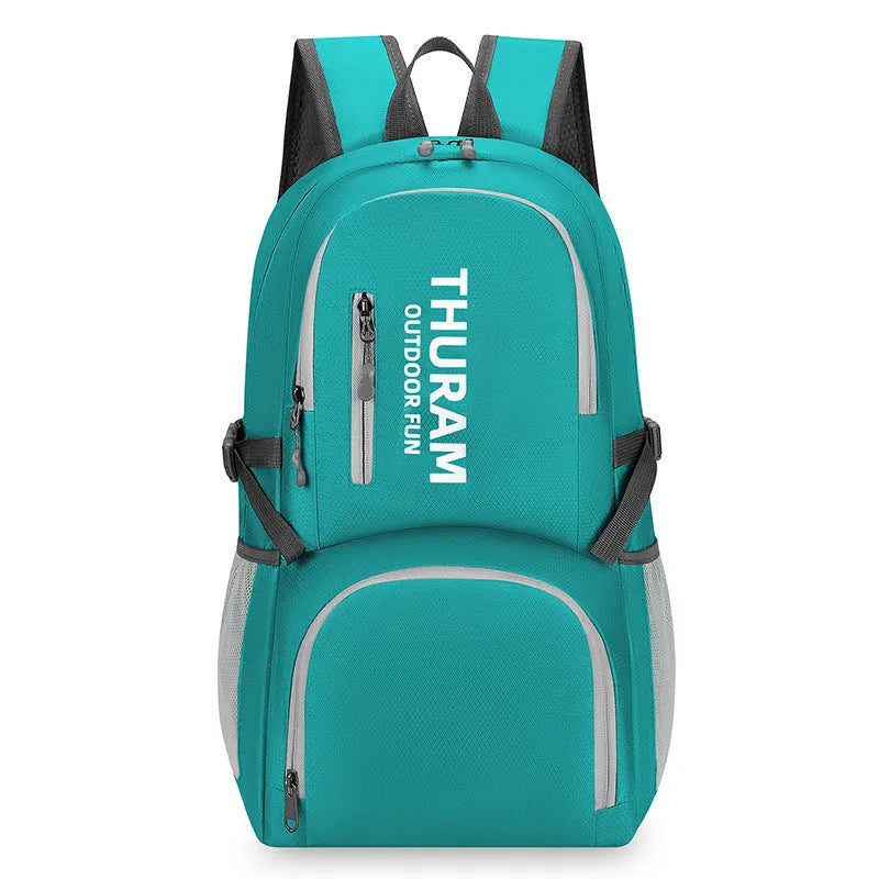 Outdoor folding shoulder travel bag in Oxford cloth with 20-35L capacity and air pillow belt