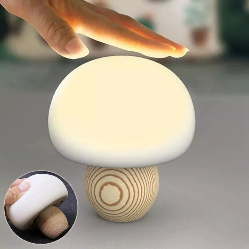 Adjustable brightness silicone LED night lamp with wooden base for children's bedrooms