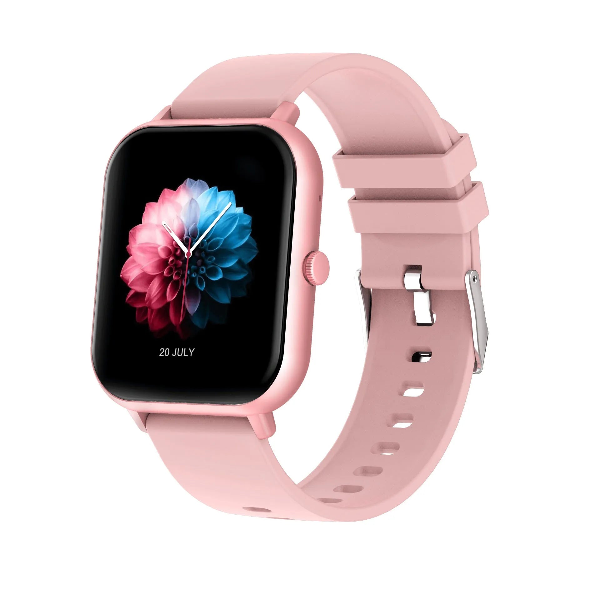 Bluetooth smart watch with colour touchscreen on a wrist, showing heart rate monitoring display.