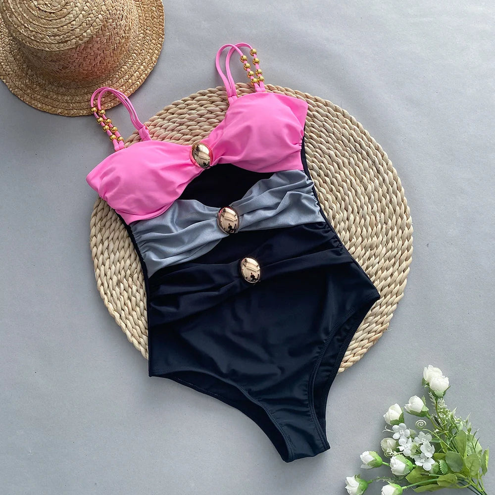 Women's one-piece swimsuit with matching skirt in high elasticity fabric for swimming and fitness