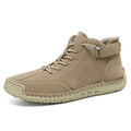 Handmade stitching Martin boots spring high top microfiber upper rubber sole flat heel round toe in black gray khaki with pattern