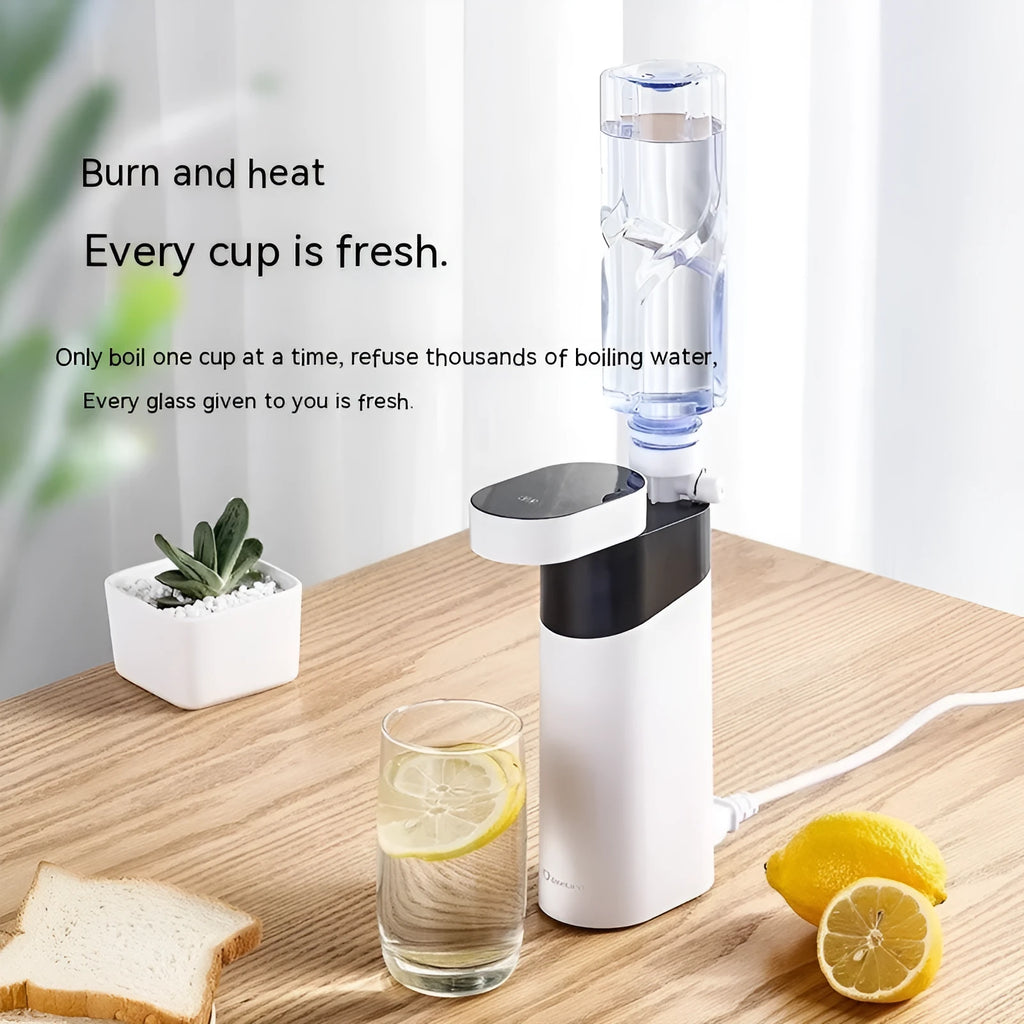 Black or green compact desktop instant hot water dispenser with digital display.