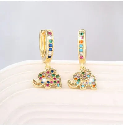 Women's copper earrings with zircon inlay, irregular animal shape, electroplated finish, light luxury design