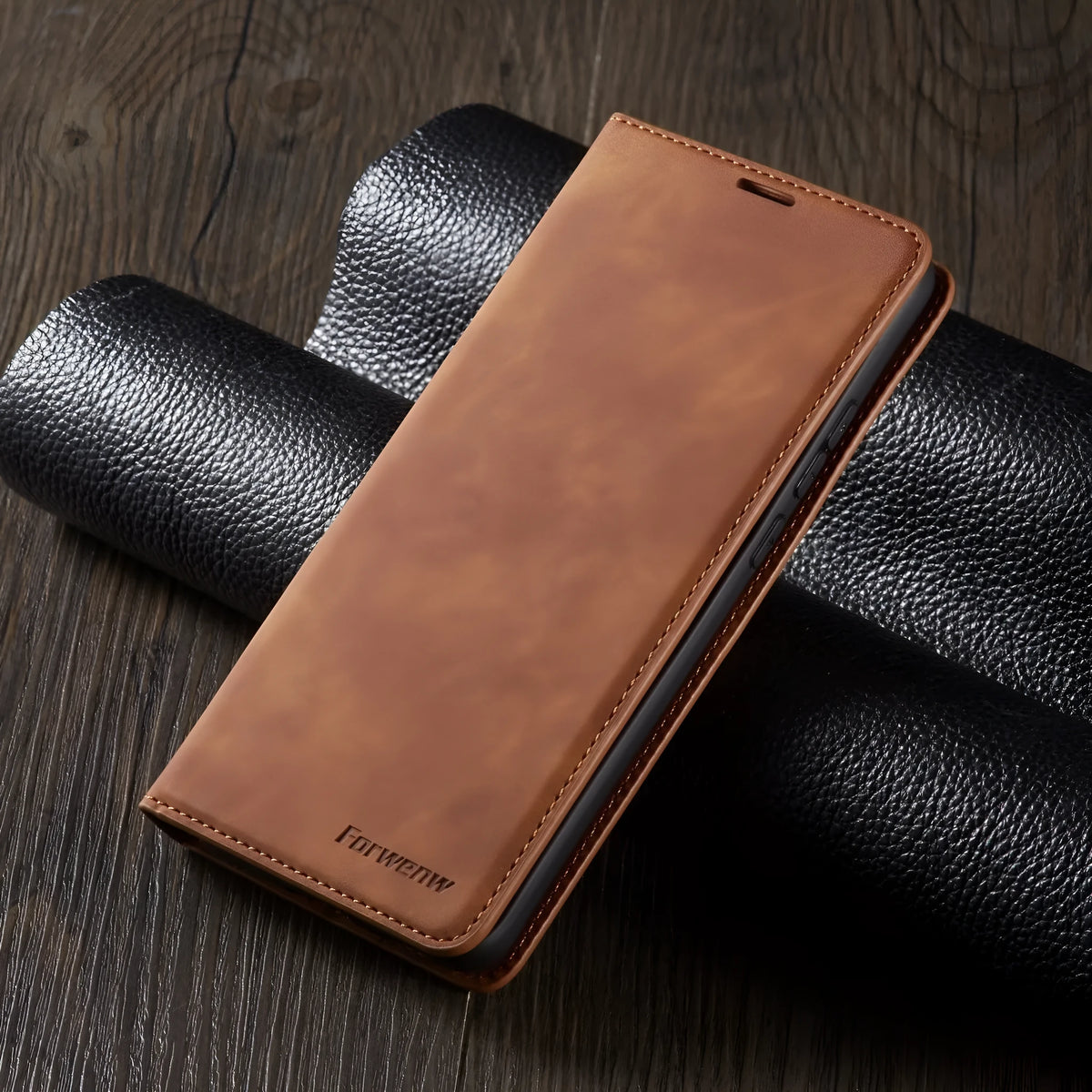 Flip-style card-inserting mobile phone case in black for Huawei P40Pro with card slots visible