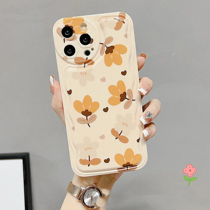 Autumn leaves floral pattern phone case with silk scarf and folding bracket for iPhone