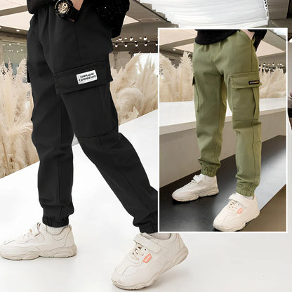 Boys' summer cotton overalls in army green, size 140cm with 75cm length and 24cm waist for casual play