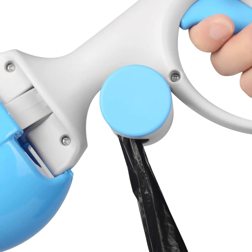 ABS plastic pet pooper scooper with integrated trash bag holder in blue colour