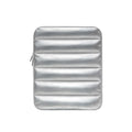 Fluffy black laptop sleeve with air puff padding for a 9.7-11 inch tablet, showing elastic edges.