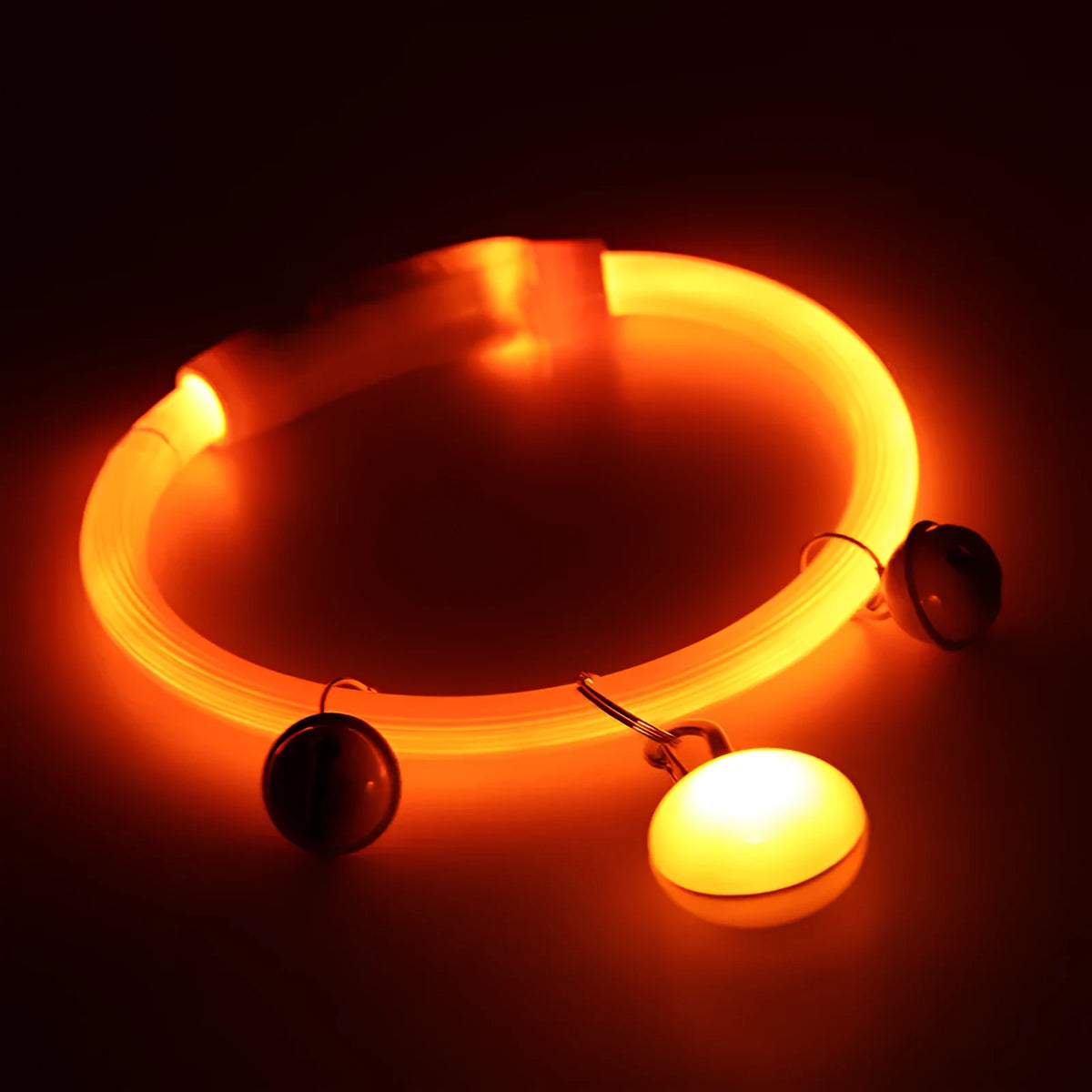 Monochrome luminous PVC dog collar available in blue green orange pink red white yellow colour options for walking