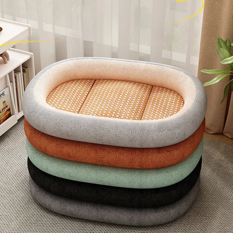 Removable cover pet nest for dogs and cats filled with cotton, shown in dark grey colour.